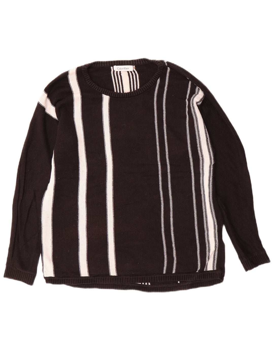 CALVIN KLEIN Herren-Pullover mit U-Boot-Ausschnitt, mittelschwarz, gestreift, Baumwolle