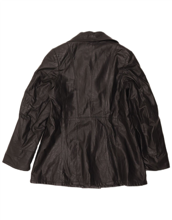 Vintage Damen Zweireihige Lederjacke IT 46 Large Schwarz