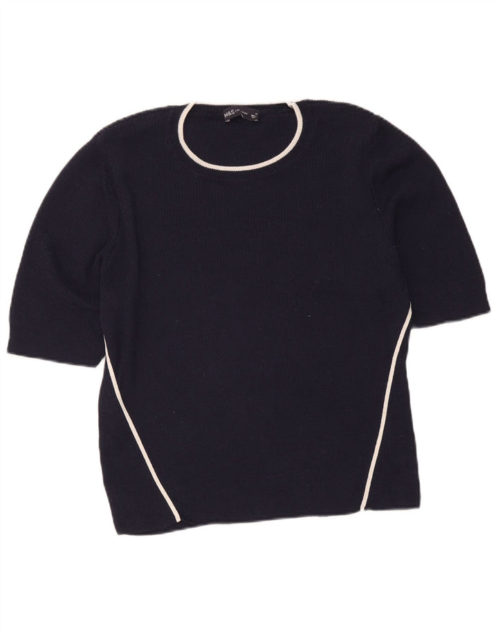 Marks & Spencer Damen Kurzarm-Blusenoberteil UK 16 Large Marineblau