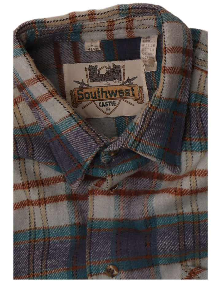 Southwest Herren-Flanellhemd, Größe 41/42, groß, blau kariert, Baumwolle