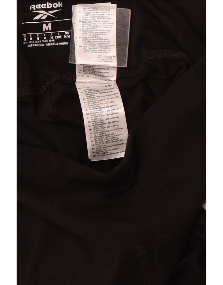 REEBOK Womens Leggings UK 12/14 Medium Black Cotton