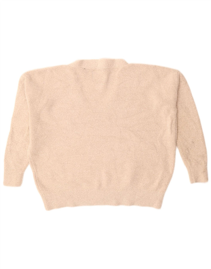 SUPERDRY Damen-Pullover mit V-Ausschnitt, übergroß, Gr. 10, Größe S, Beige, Acryl