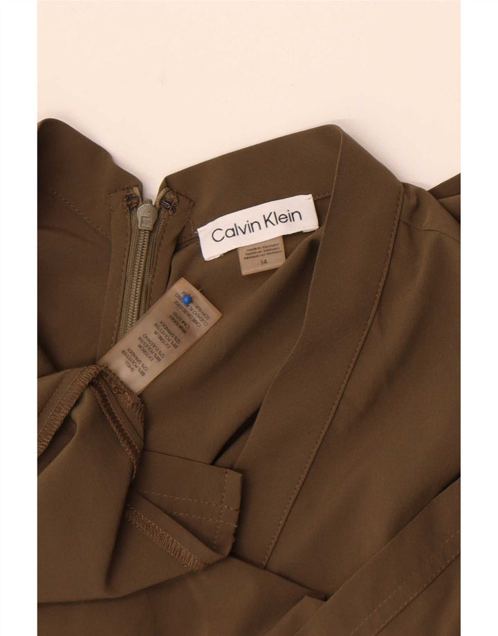 Calvin Klein Damen Ärmelloses Etuikleid US 14 XL Khaki Polyester