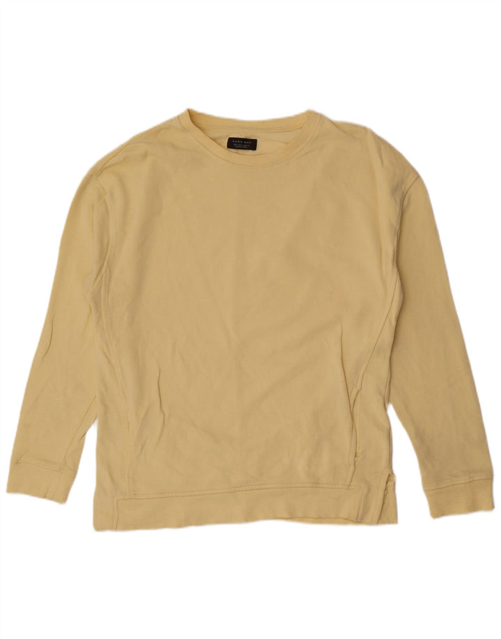 Zara Herren-Sweatshirt-Pullover, klein, gelbe Baumwolle