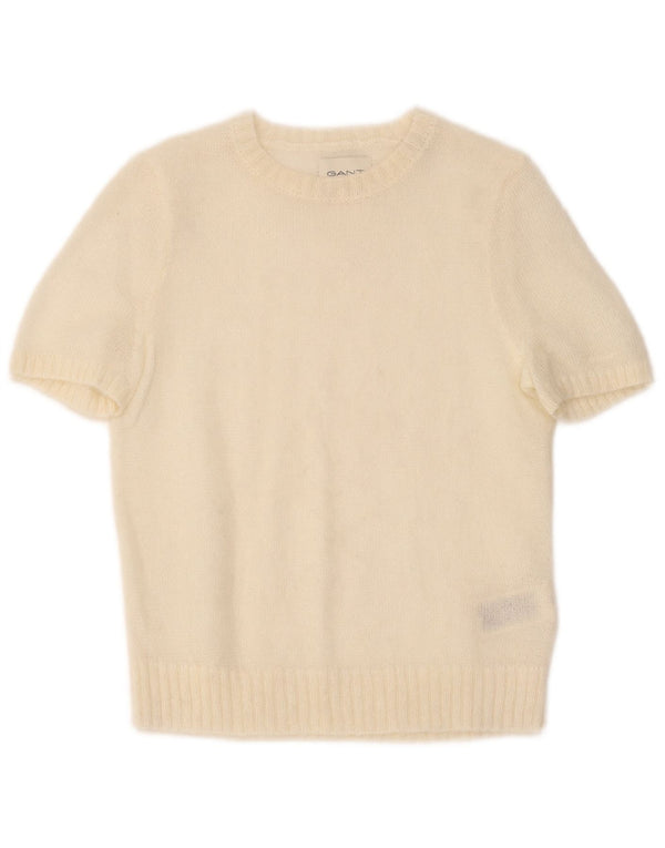 Gant Womens Short Sleeve Boat Neck Jumper Sweater UK 6 XS Off White