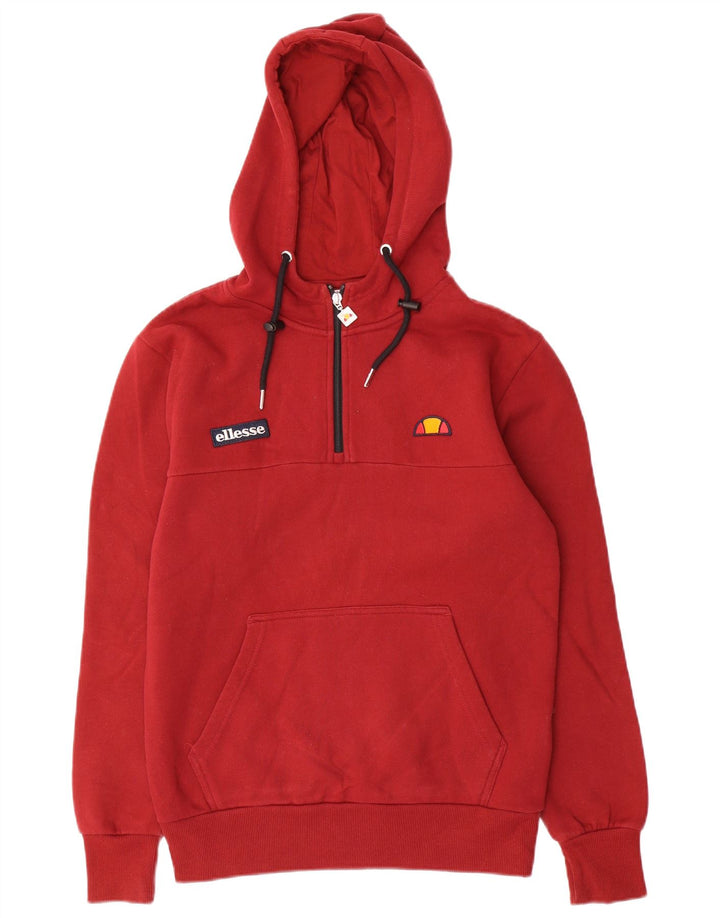 ELLESSE Herren-Kapuzenpullover mit Reißverschluss am Hals, kleine rote Baumwolle