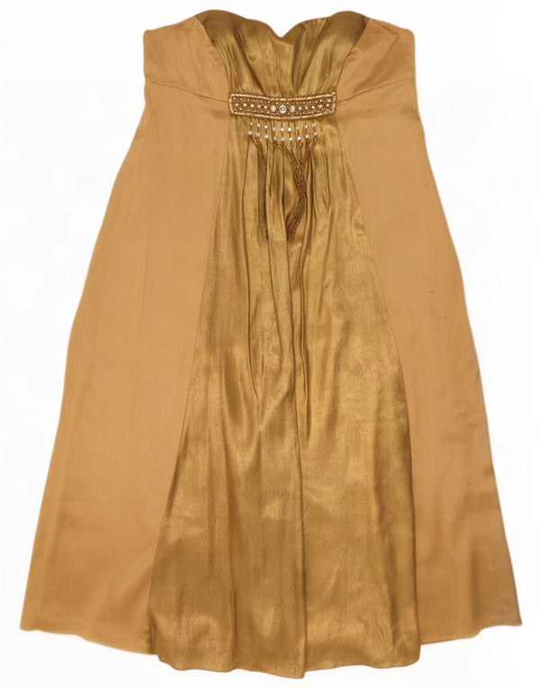Trägerloses Damenkleid von Monsoon, UK 22 3XL, goldfarbene Colourblock-Seide