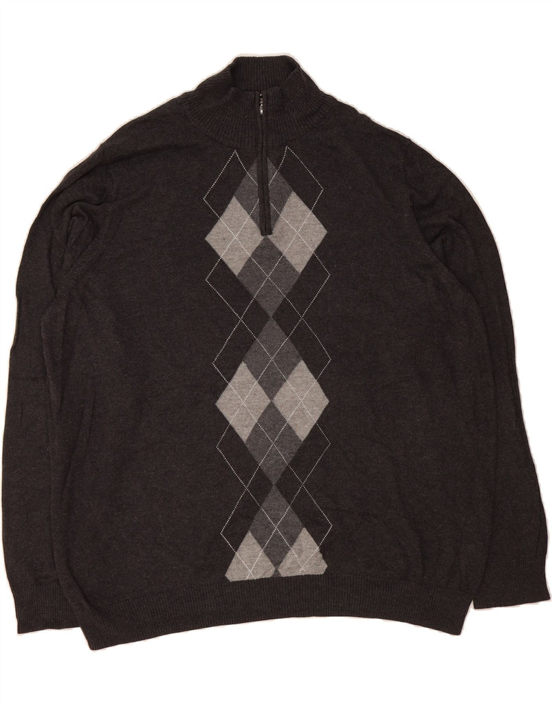 RALPH LAUREN Mens Zip Neck Jumper Sweater 2XL Grey Argyle/Diamond Cotton Vintage Ralph Lauren and Second-Hand Ralph Lauren from Messina Hembry 