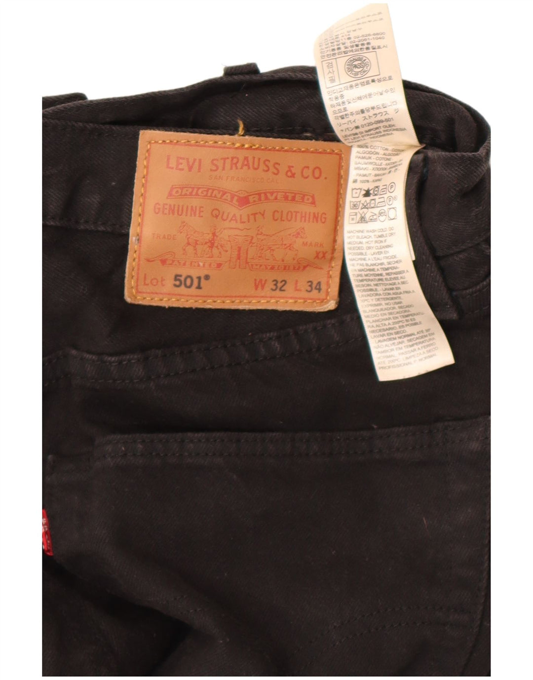 Levi's Herren 501 Straight Jeans W32 L34 Schwarze Baumwolle