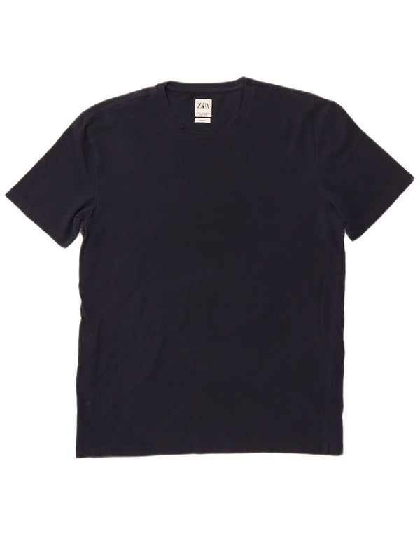 ZARA Herren Slim Fit T-Shirt Top XL Marineblau Baumwolle