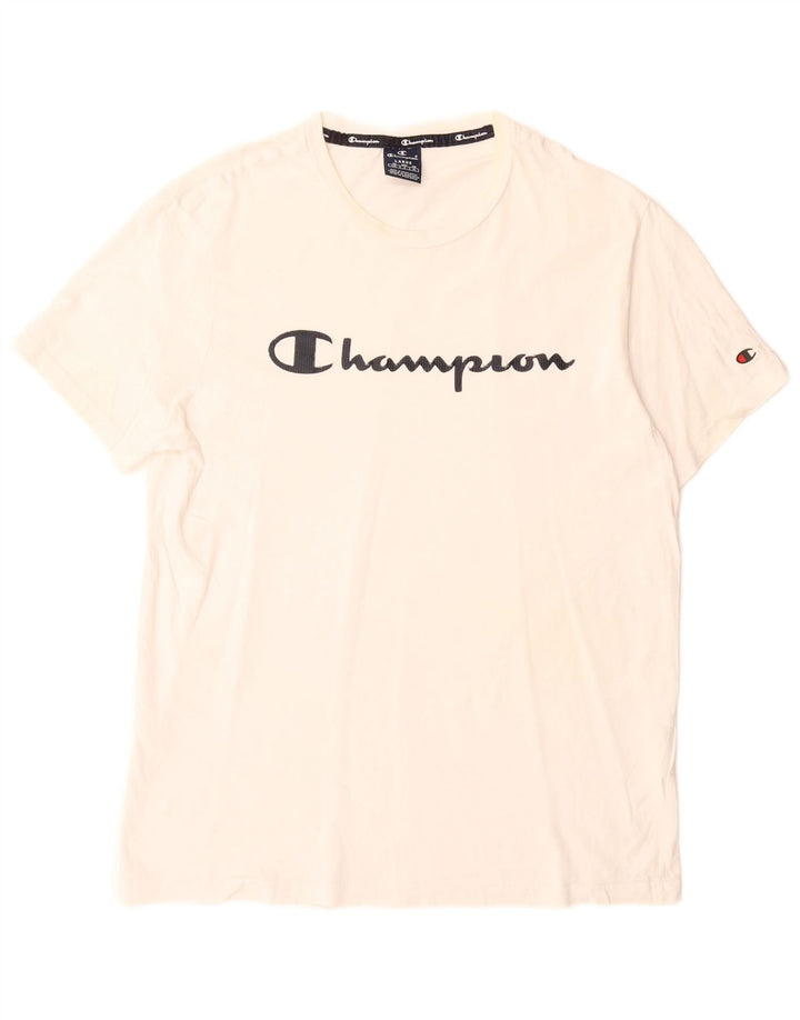 Champion Herren-T-Shirt mit Grafik, Größe L, aus weißer Baumwolle