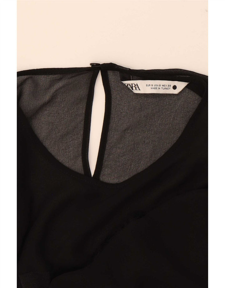 Zara Damen Langarm-Blusenoberteil UK 10 Small Schwarz Polyester