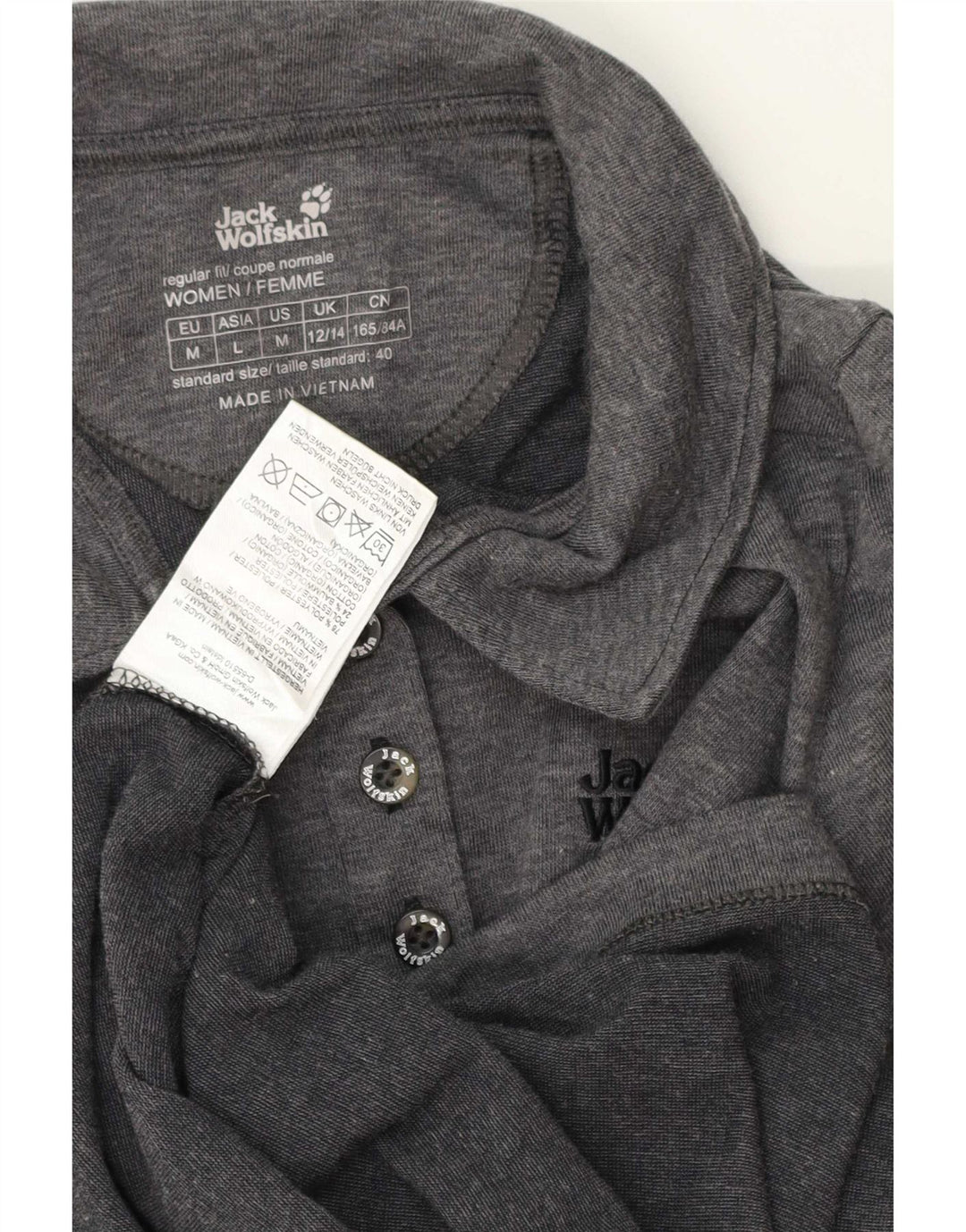 Jack Wolfskin Damen Poloshirt UK 12/14 Mittelgrau meliertes Polyester