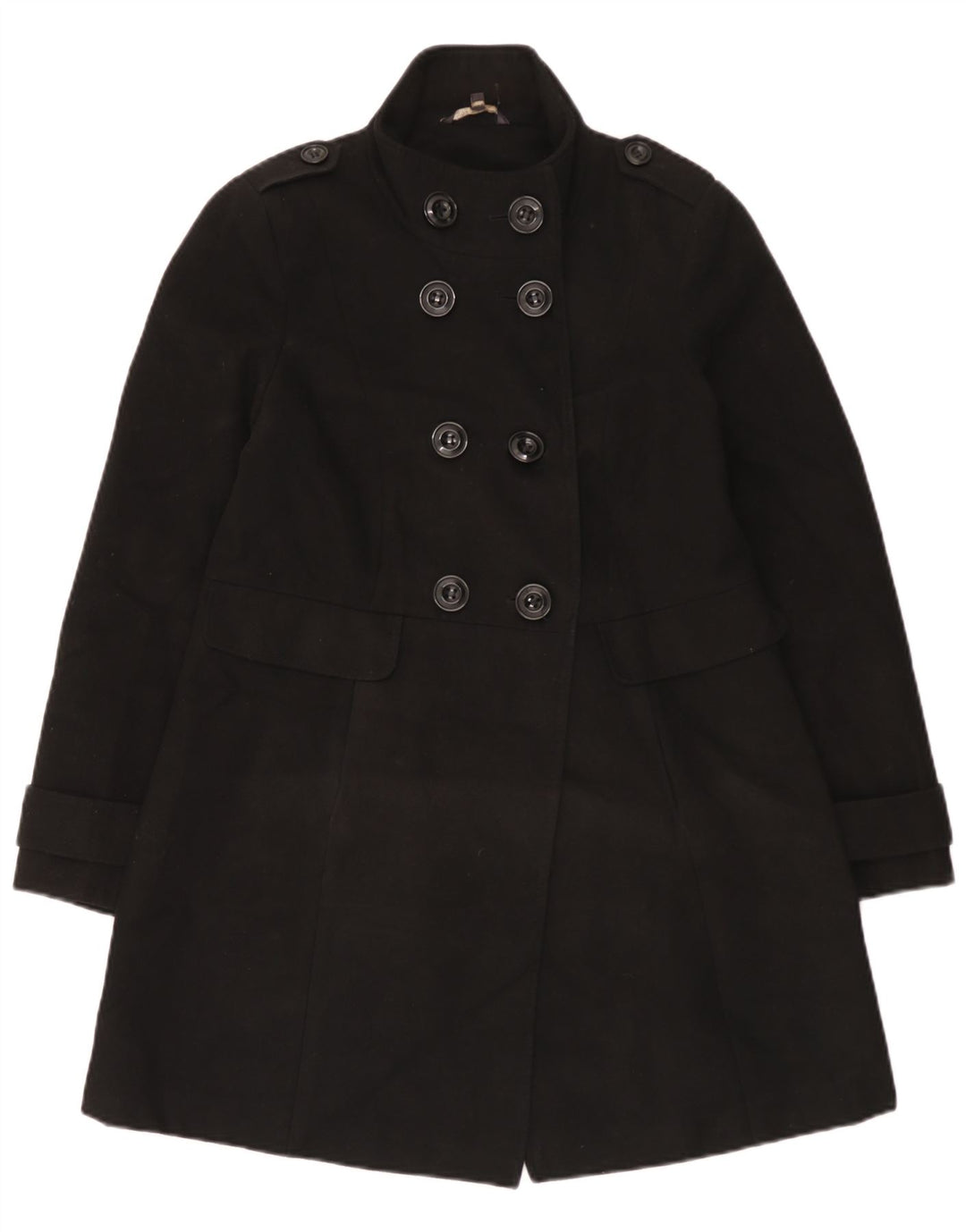 Marks & Spencer Zweireihiger Damenmantel UK 12 Mittelschwarzes Polyester