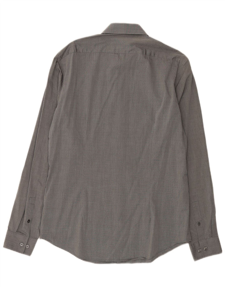 Calvin Klein Herren-Hemd, tailliert, Größe 39, 15 1/2, mittelgrau gefleckte Baumwolle