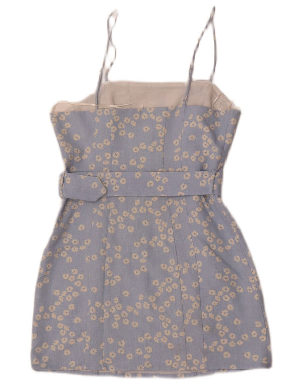 Zara Damen Ärmelloses schulterfreies Kleid UK 12 Mittelblaues Blumenmuster