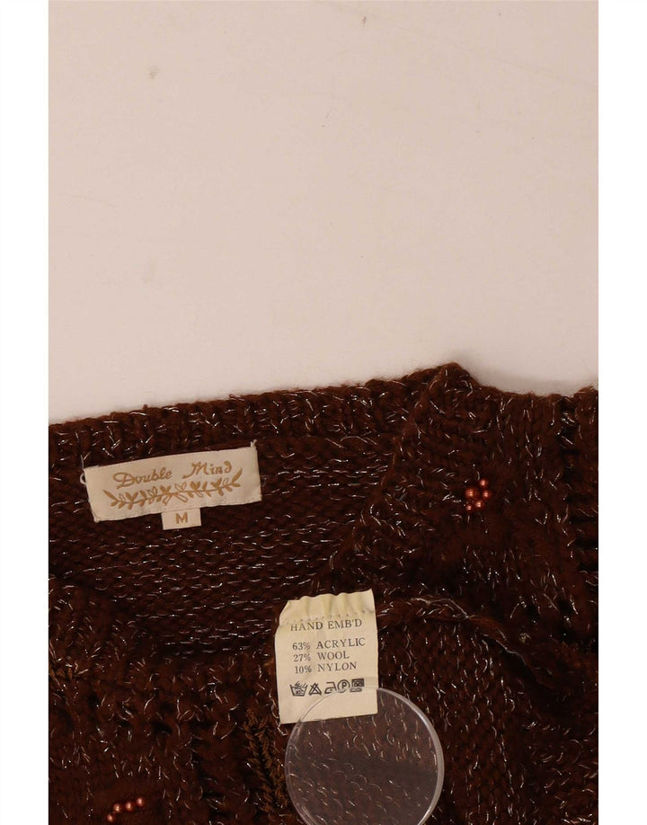Vintage Damen Rundhalspullover Pullover UK 14 Mittelbraun Patchwork