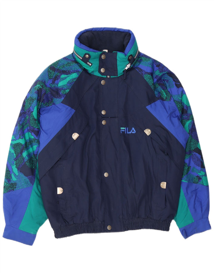 FILA Herren-Skijacke mit lockerer Passform und Kapuze, IT 50, mittelblau, Farbblock