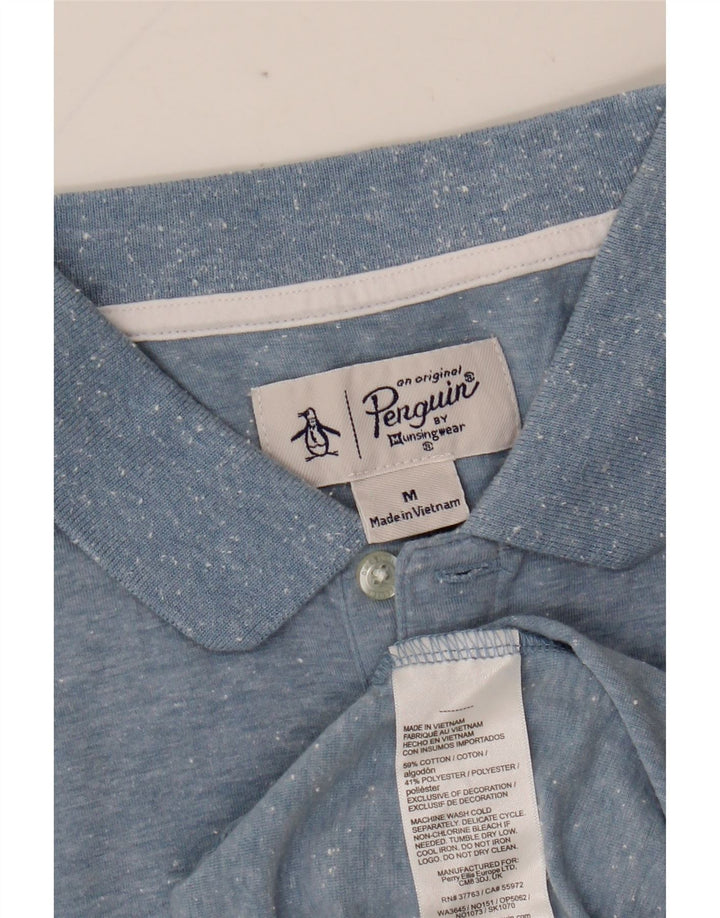 PENGUIN Herren-Poloshirt aus mittelblau gesprenkelter Baumwolle