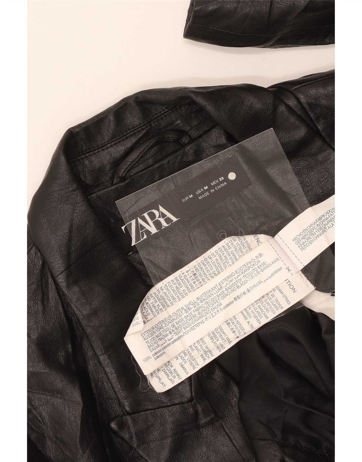 Zara Damen 1-Knopf-Blazer aus Kunstleder, Gr. 12, Mittelschwarz
