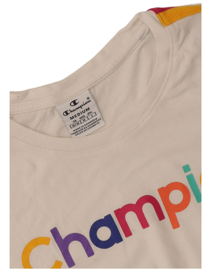 Champion Damen Grafik-T-Shirt-Oberteil UK 12 Mittelweiß gestreift
