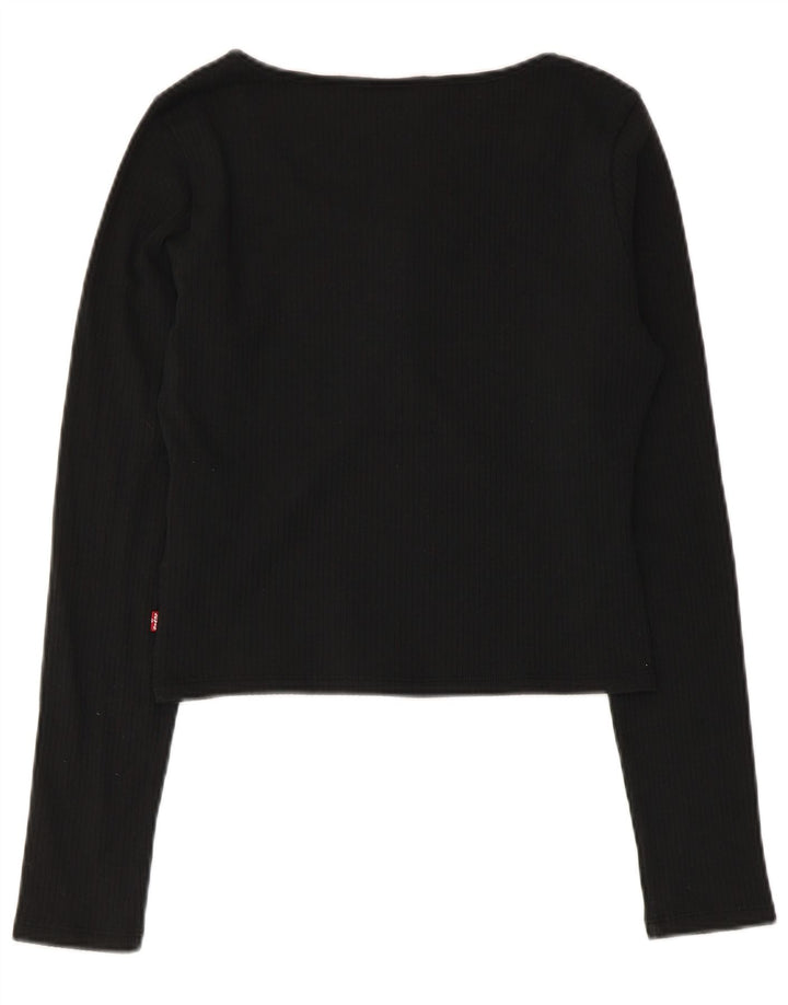 Levi's Damen Crop Top Langarm UK 10 Small Schwarz Baumwolle