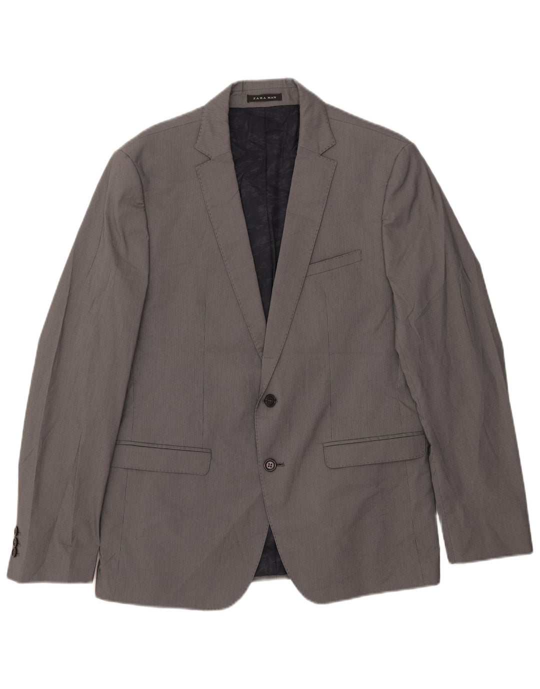 Zara Herren-Blazer mit 2 Knöpfen, EU 54, XL, graues Nadelstreifen-Polyester