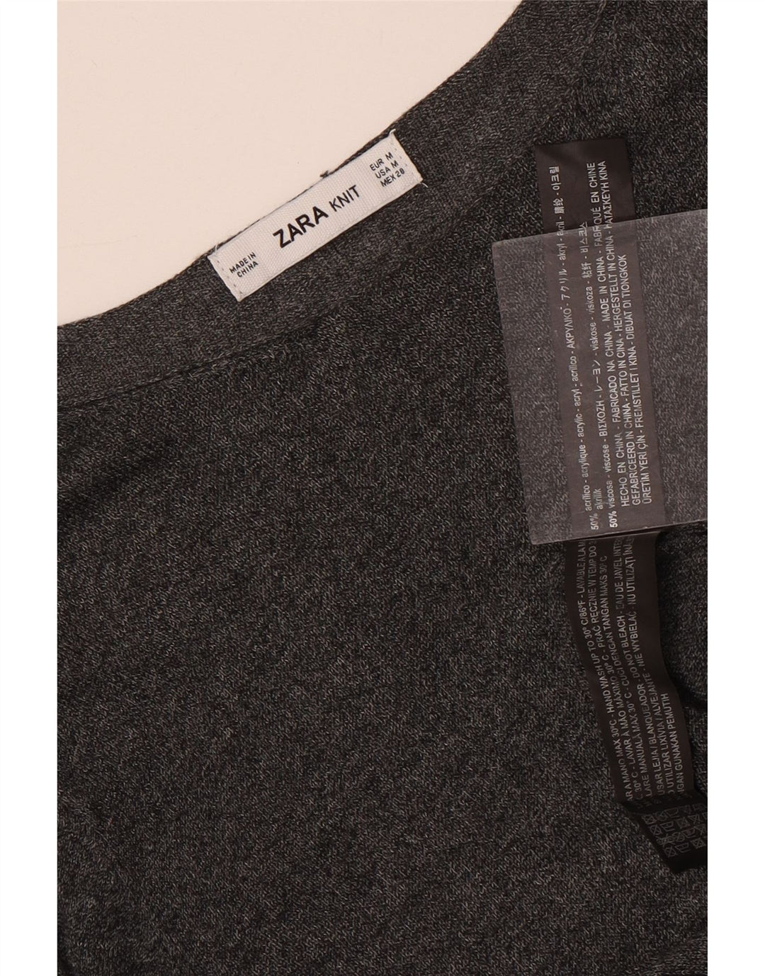Zara Damen Top Langarm UK 12 Mittelgraues Acryl