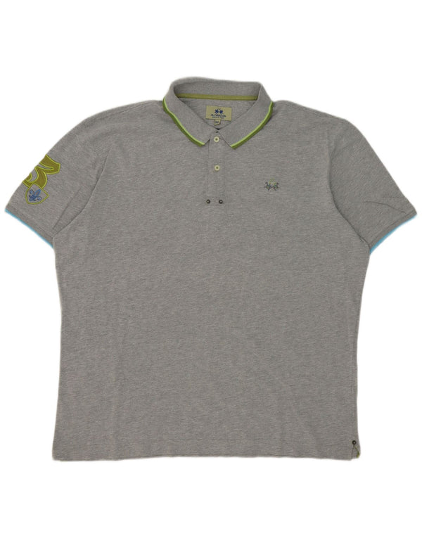 La Martina Herren-Poloshirt mit Grafik, 3XL, grau gestreift, Baumwolle