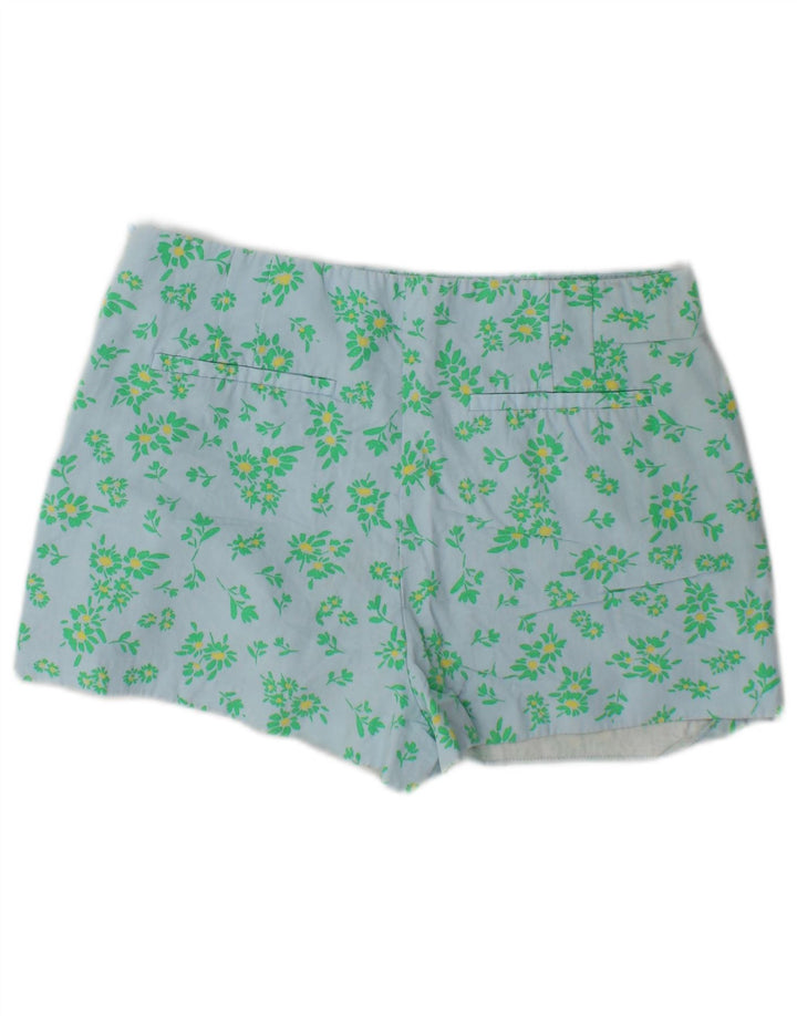 Zara Damen Hotpants Large W30 Viskose mit blauem Blumenmuster