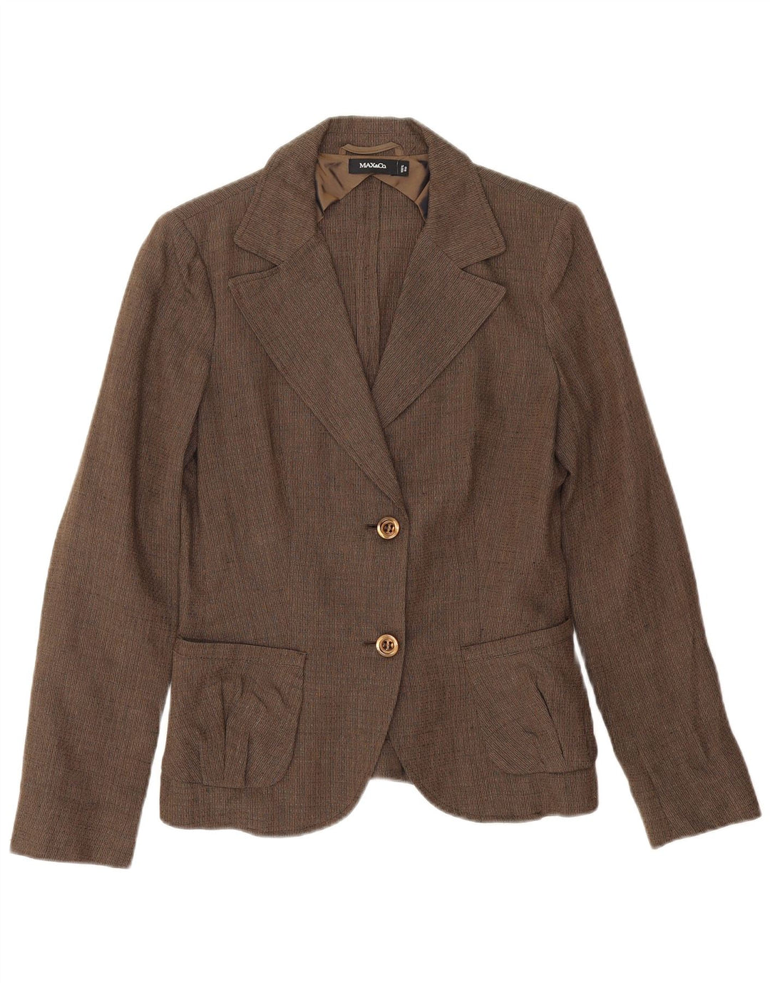 Max & Co. Damen-Blazerjacke mit 2 Knöpfen, UK 14, mittelbraunes Leinen
