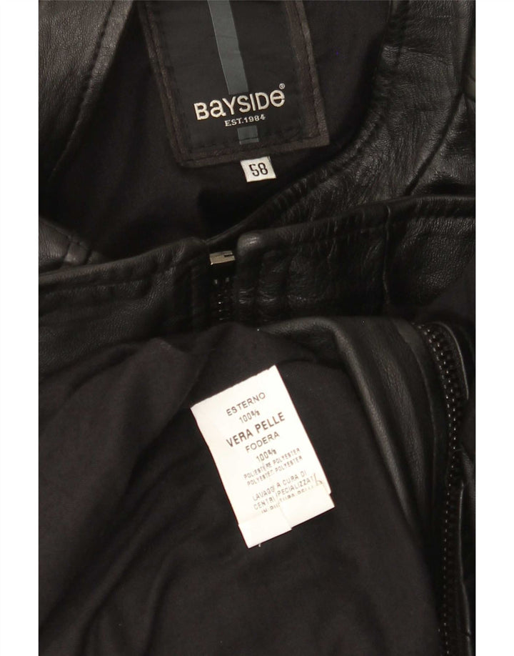 Bayside Herren Leder Racer Jacke UK 42 XL Schwarzes Leder