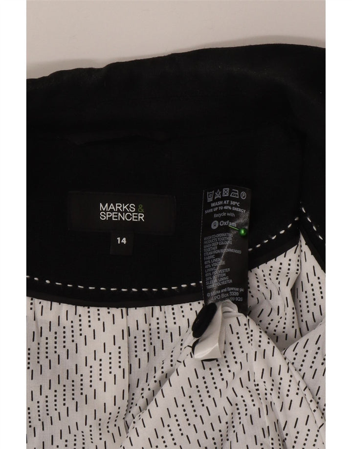 Marks & Spencer Damen-Blazer mit 3 Knöpfen, UK 14, Mittelschwarz, Leinen