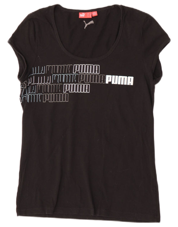 Puma Damen Grafik T-Shirt Top UK 14 Large Schwarz
