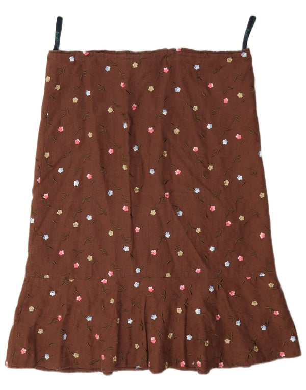 Boden Damen A-Linienrock UK 10 Small W34 Braun geflecktes Leinen