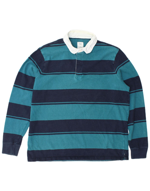 Marks & Spencer Herren Langarm-Rugby-Poloshirt XL, blau gestreift, Baumwolle