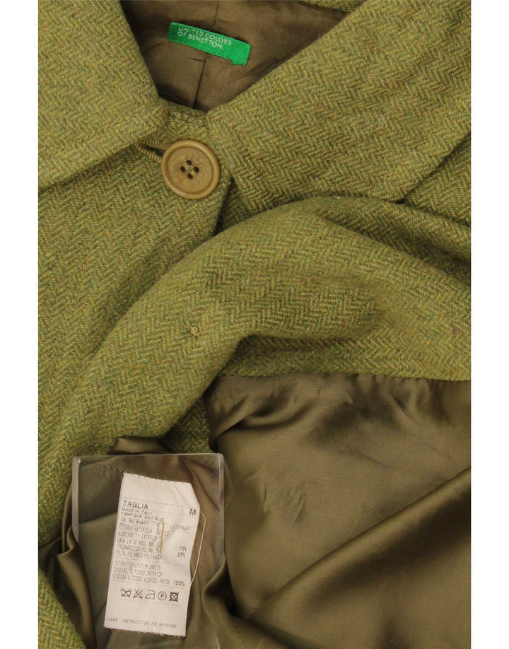 Benetton Damenmantel UK 14 Mittelgrüne Wolle mit Fischgrätenmuster
