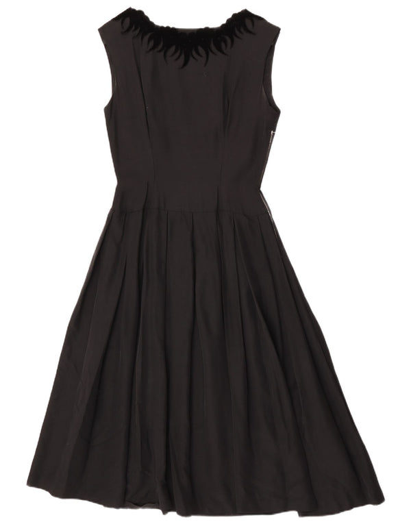 Vintage Damen Ärmelloses A-Linien-Kleid EU 36 Small Schwarz