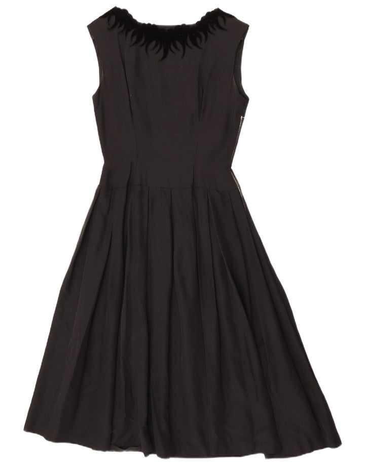 Vintage Damen Ärmelloses A-Linien-Kleid EU 36 Small Schwarz