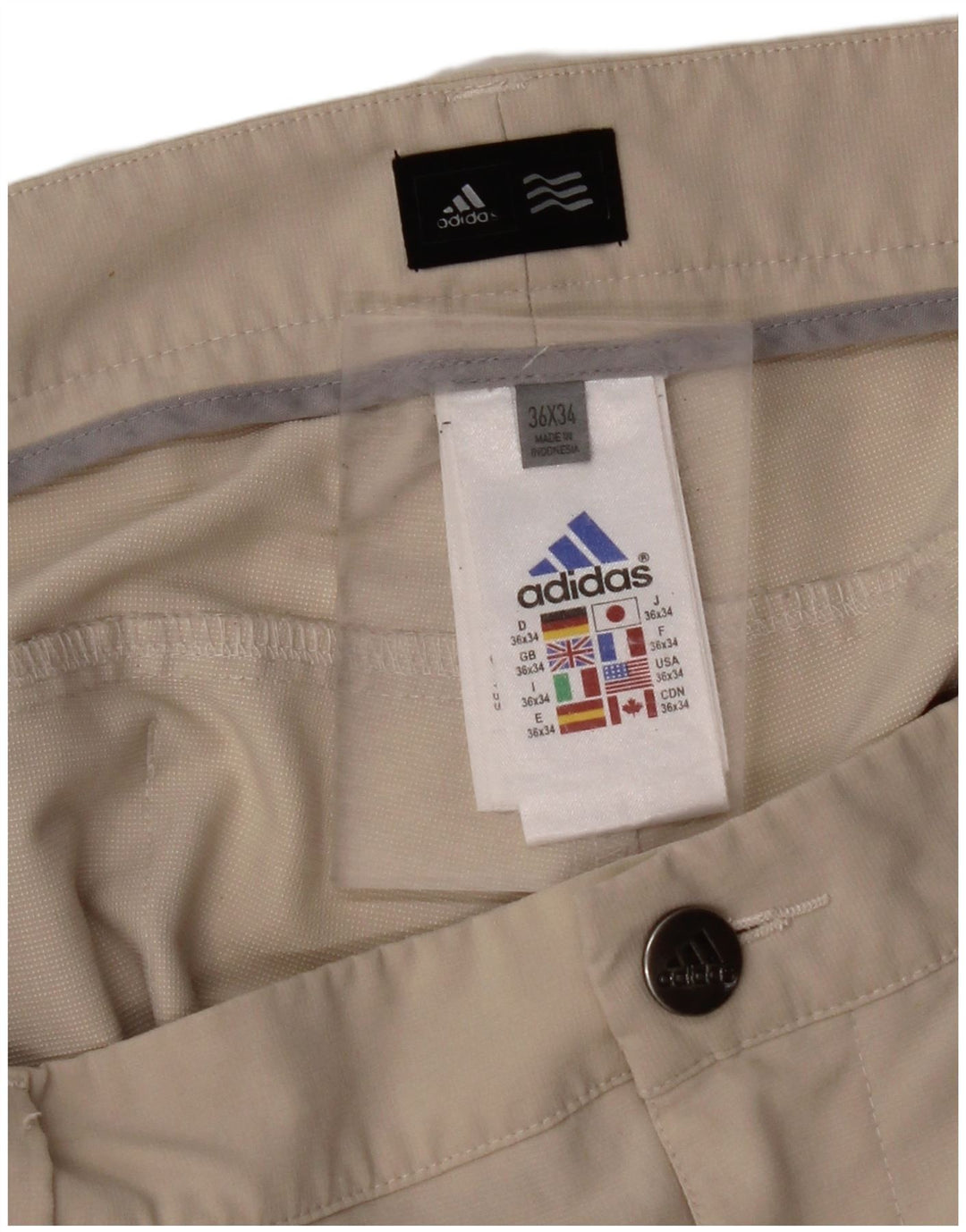 ADIDAS Mens Straight Casual Trousers W36 L34 Beige Polyester