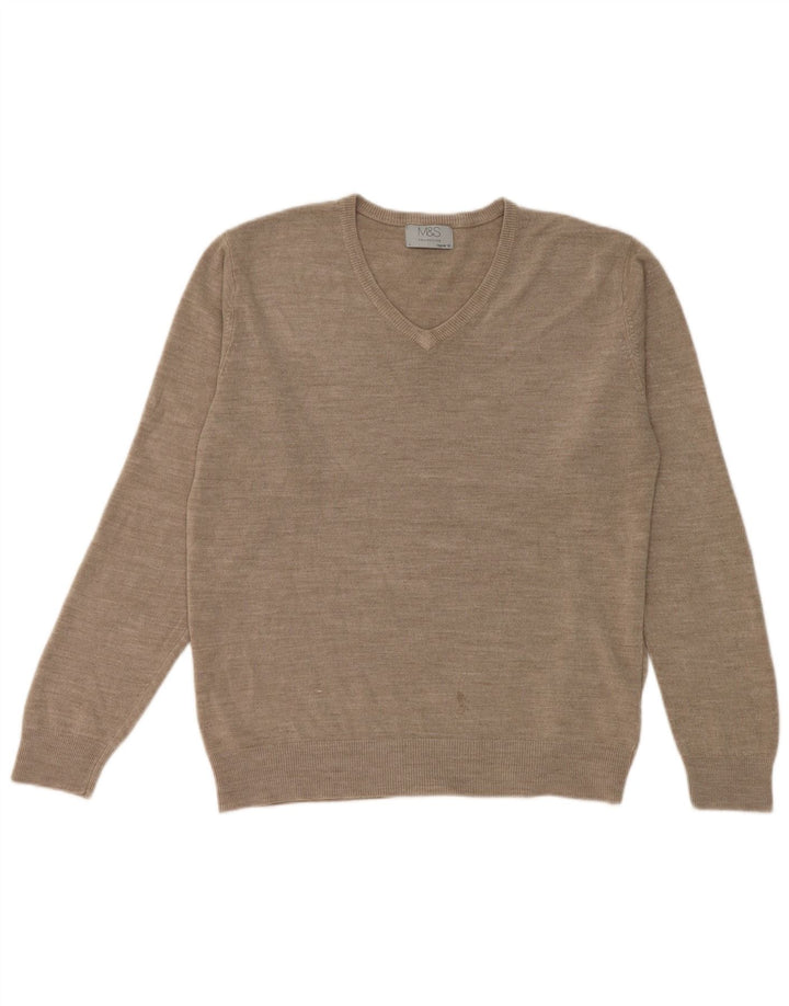 Marks & Spencer Herren-Pullover mit normaler Passform, V-Ausschnitt, großes Beige, Acryl