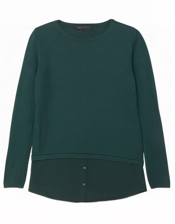 Marks & Spencer Damen Top Langarm UK 14 Large Grüne Viskose