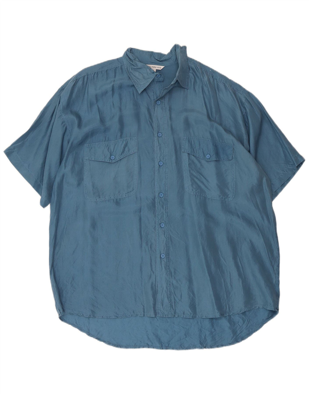 Vintage Herren Kurzarmhemd Große blaue Seide