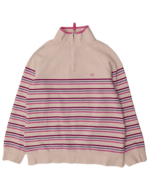 Crew Clothing Damen-Sweatshirt mit Reißverschluss, UK 12, mittelweiß gestreift