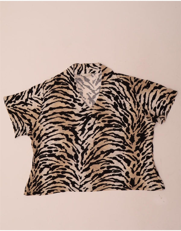Marks & Spencer Damen T-Shirt Top UK 20 2XL Beige Viskose mit Animal-Print