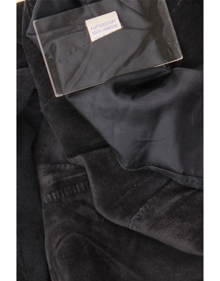 VINTAGE Damen 1-Knopf-Crop-Blazerjacke UK 14 Mittelmarineblaue Viskose