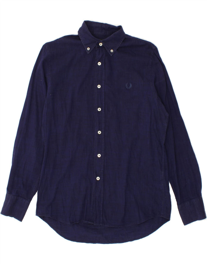 FRED PERRY Mens Slim Fit Shirt Small Navy Blue Cotton Vintage Fred Perry and Second-Hand Fred Perry from Messina Hembry 