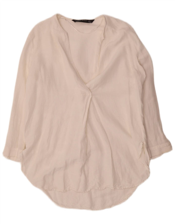 Zara Damen Tunika-Oberteil mit 3/4-Ärmeln, Gr. 10, Größe S, Weiß