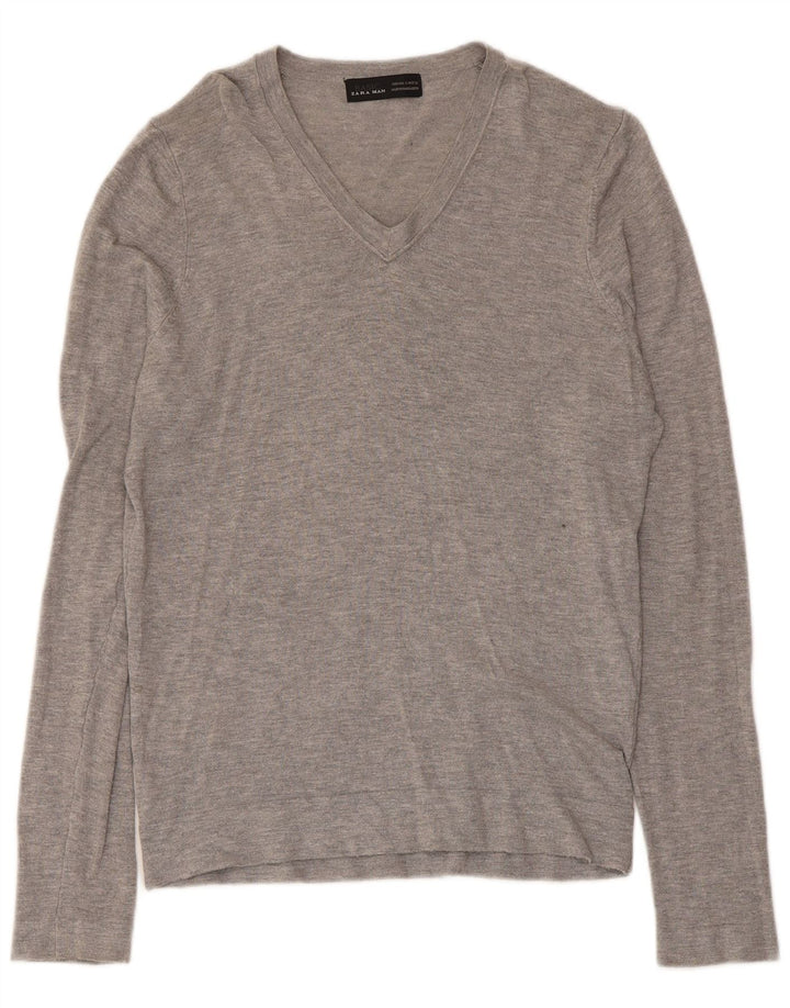 Zara Herren-Pullover mit V-Ausschnitt, Größe S, Grau