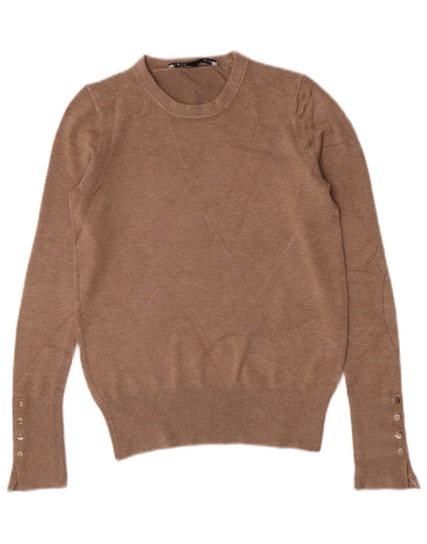 Zara Damen Crop Crew Neck Pullover Pullover UK 8 Small Beige Viskose